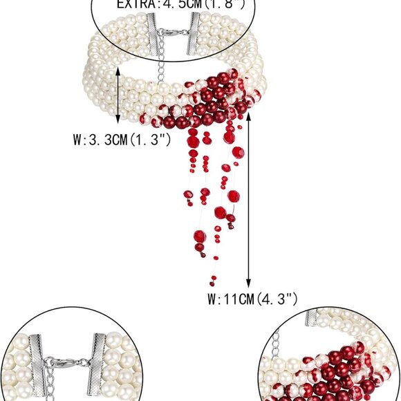 Elegant 4-Layer Blood Pearl Choker for Women - Spooky Halloween Jewelry Gift - Picture 7 of 8